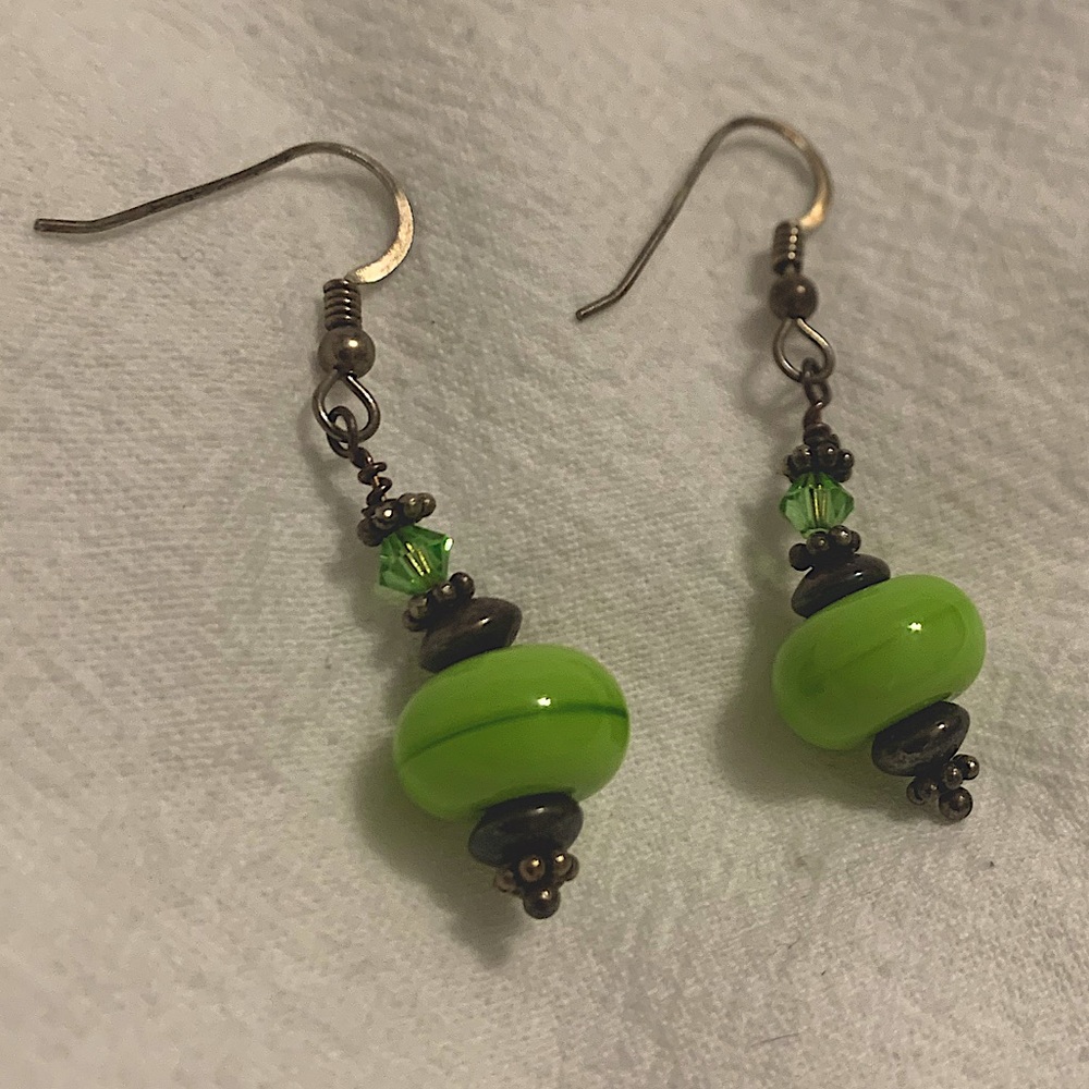 Green Glass Bead Earrings